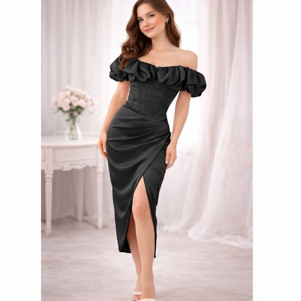 NEW‎ IEENA MAC DUGGAL Rare Sample Size 2 Satin Corset Coquette Pin-up Black LBD